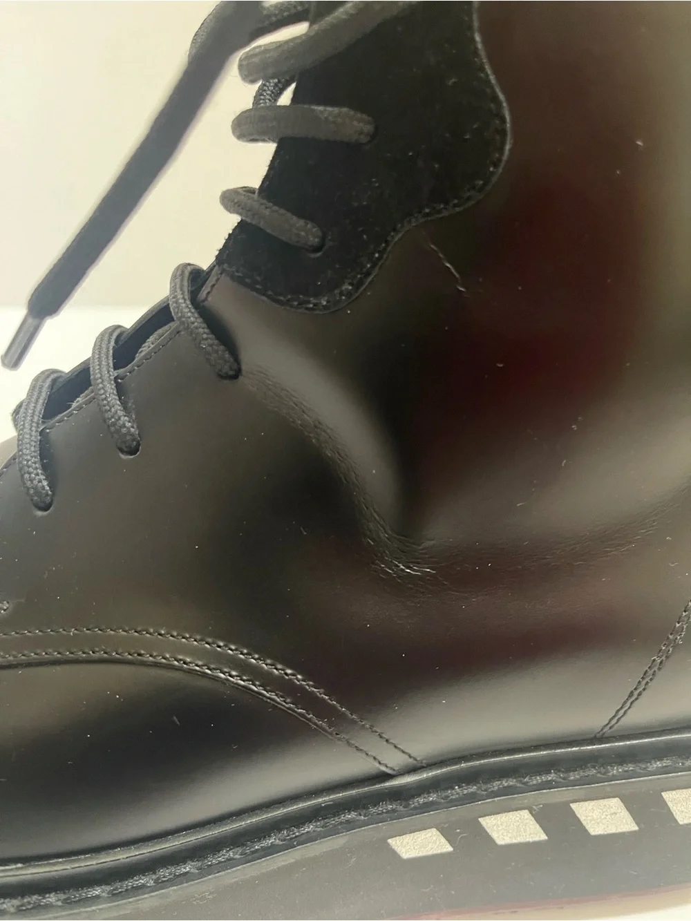 Valentino Garavani Men's Black Leather Lace-Up Rock Stud Boots with Red Heel Tab